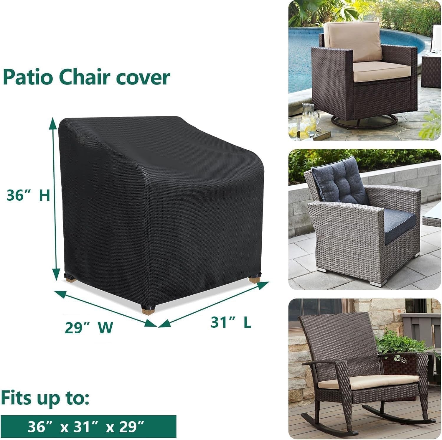 Heavy Duty Waterproof Patio Chair Cover 31x29x36in Outdoor Furniture Black