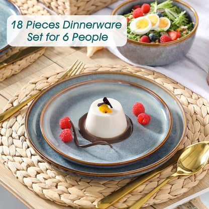 Dinner Plates Bowls Set 18 Piece Stoneware Service For 6 Lavender Blue Crockery