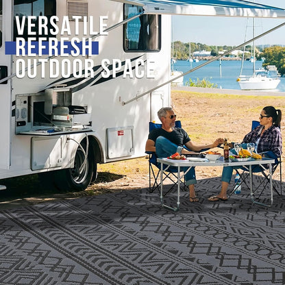 Outdoor Patio Garden Rug 270x360cm Waterproof Reversible Black Grey Camping Mat