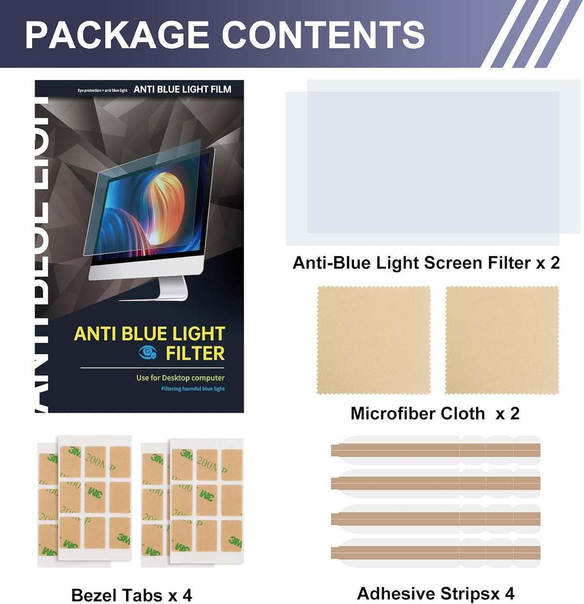 Monitor Screen Protector 24 Inch 2 Pack Blue Light Filter Anti Glare 531x298mm