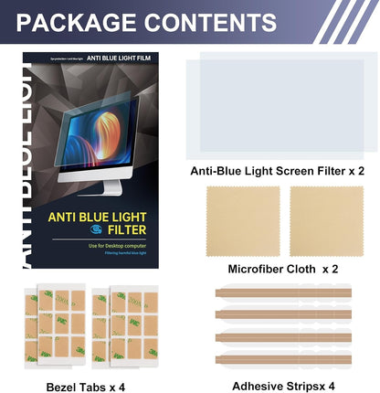 Monitor Screen Protector 24 Inch 2 Pack Blue Light Filter Anti Glare 531x298mm
