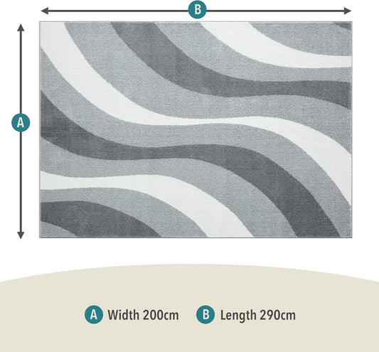 Rugs and More Swirl Large Area Rug Short Pile Vibrant Patterned Carpet 200x290cm