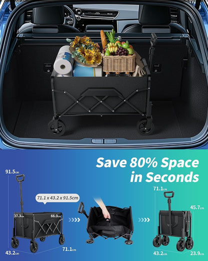 Folding Garden Trolley 100L Wagon Cart Portable Camping Shopping Black Utility