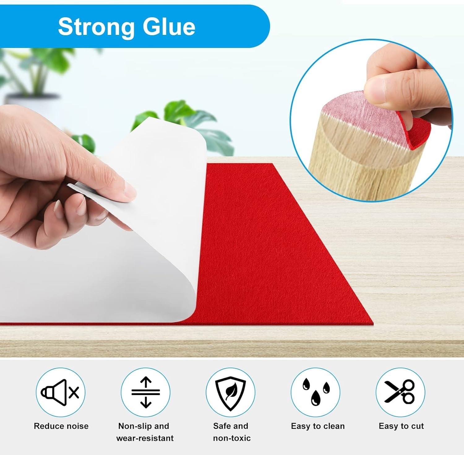 Large Self-Adhesive Felt Glides 20x150 cm Felt Pads Self-Adhesive Furniture Red