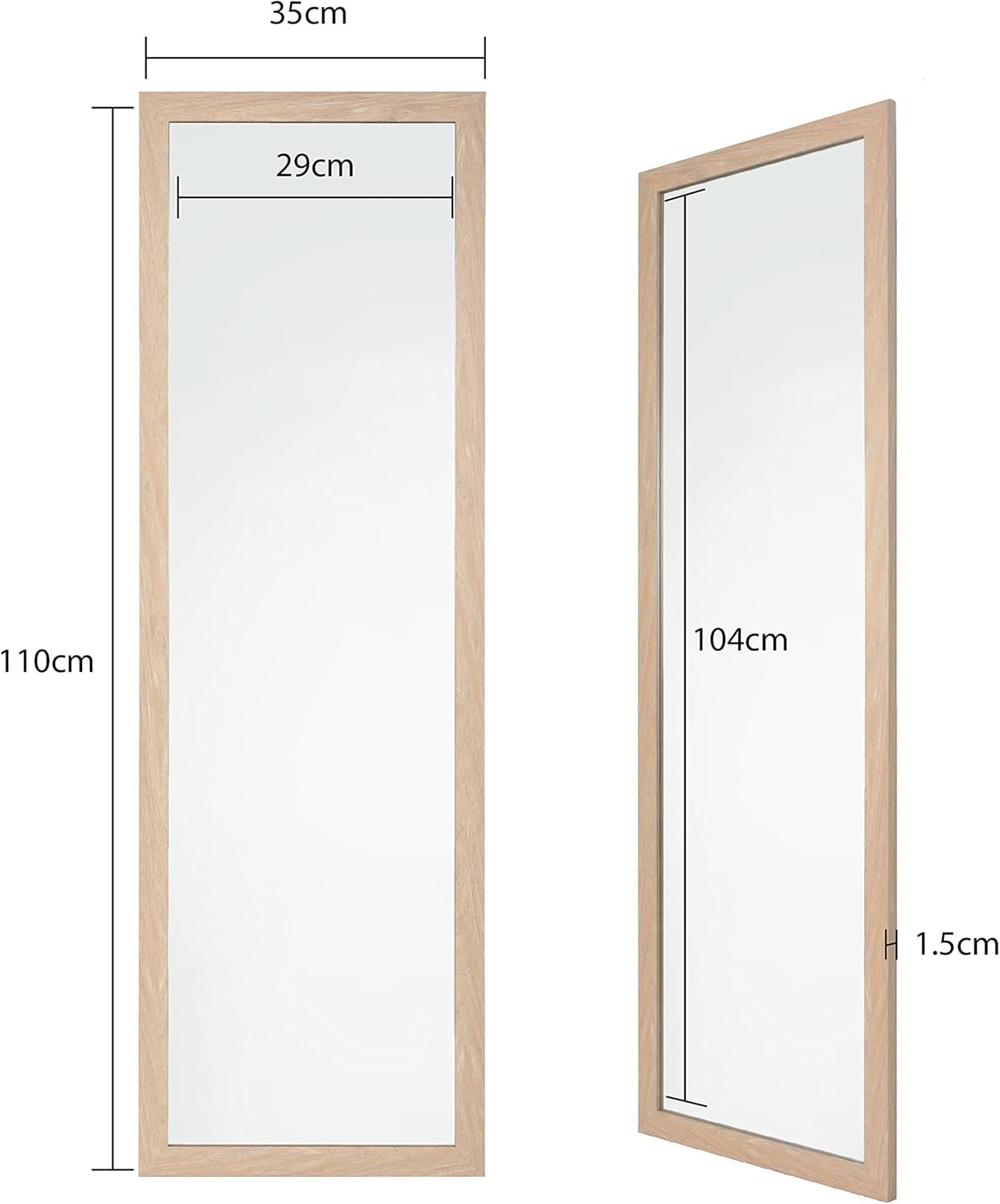 Wooden Wall Mounted Mirror Washed Wood Frame 35x110cm Hallway Bedroom