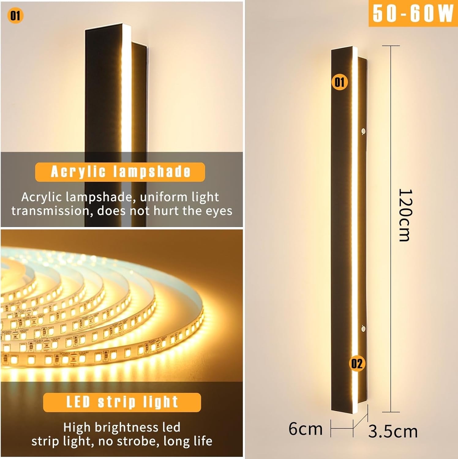 120CM Outdoor LED Wall Light 42W 3000K Warm White Waterproof Garden Fence Lamp
