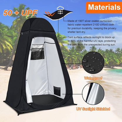 Pop Up Privacy Tent Camping Shower Toilet Changing 120x120x195cm Black UPF50