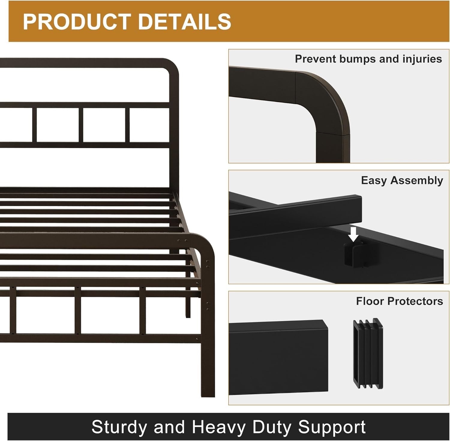 Single Bed Frame Metal 3ft 90x190cm Headboard Footboard Slats 36cm Height Black