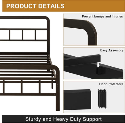 Single Bed Frame Metal 3ft 90x190cm Headboard Footboard Slats 36cm Height Black