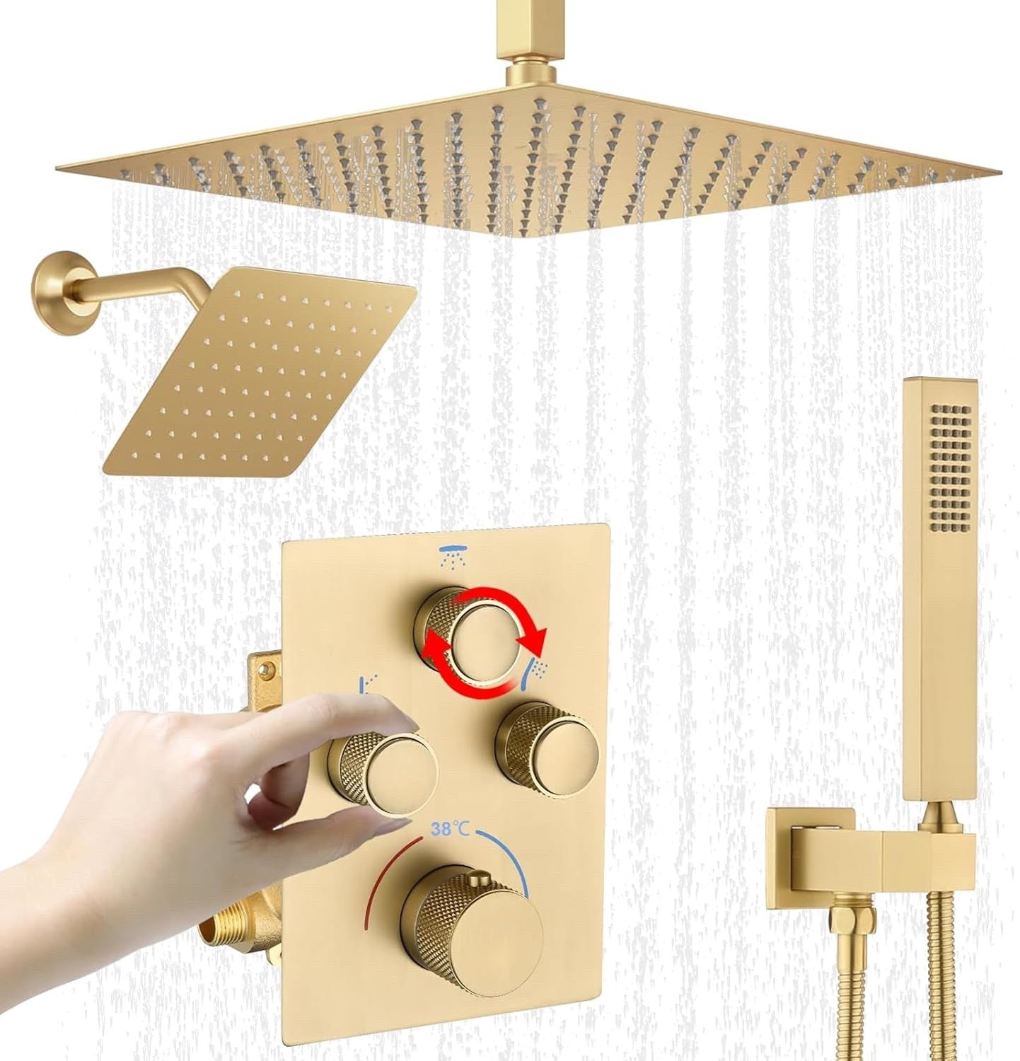 Concealed Rainfall Shower Thermostatic Mixer Valve System Simultaneous Operation