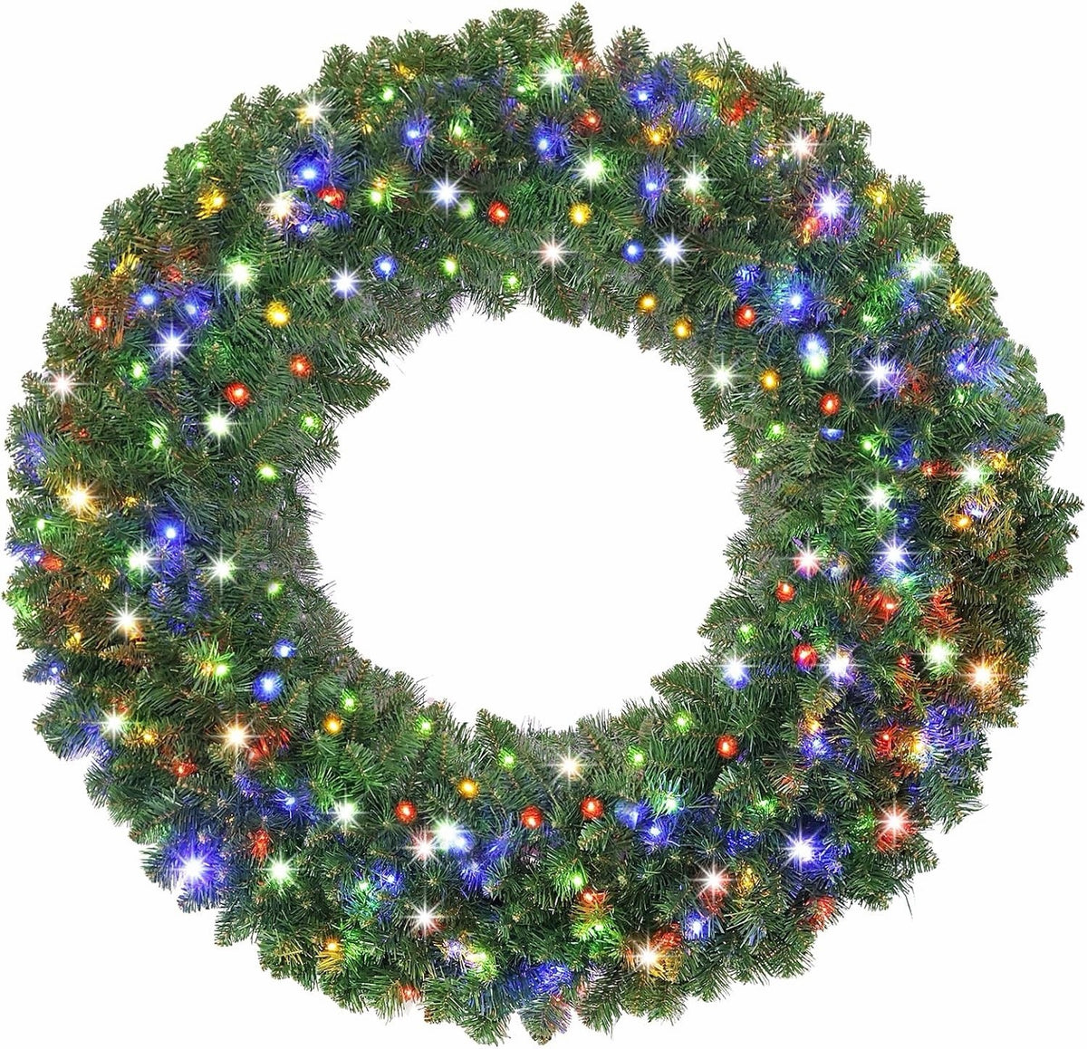Christmas Wreath Pre Lit LED 36 Inch 120 Multicolour Lights Outdoor Door Timer