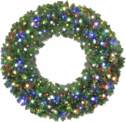 Christmas Wreath Pre Lit LED 36 Inch 120 Multicolour Lights Outdoor Door Timer