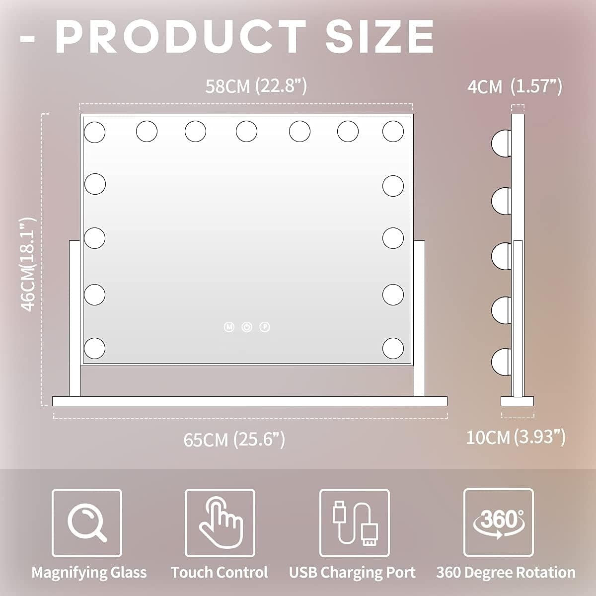 Hollywood Vanity Mirror LED Lights 15 Bulbs 360 Rotate Makeup Mirror 10X Mag