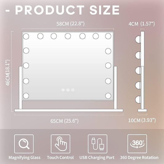Hollywood Vanity Mirror LED Lights 15 Bulbs 360 Rotate Makeup Mirror 10X Mag