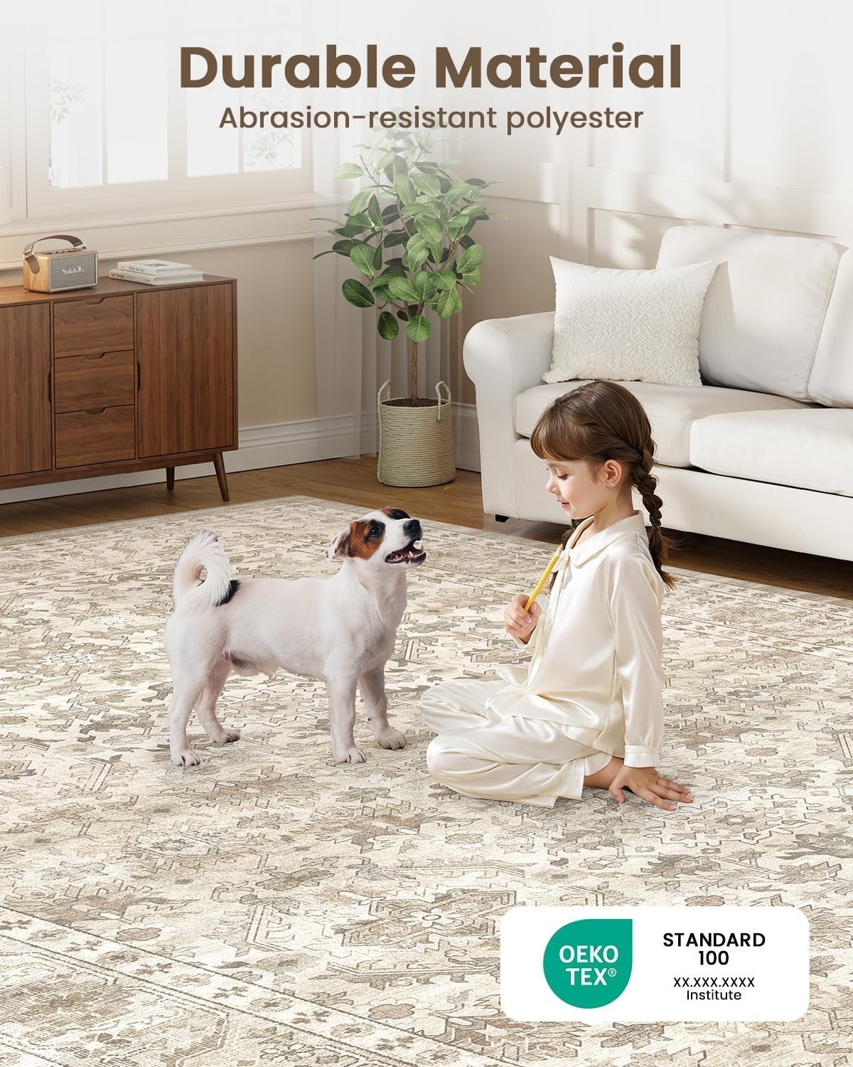 Vintage Beige Rug Washable Non Slip 300x400cm Living Room Bedroom Carpet Mat