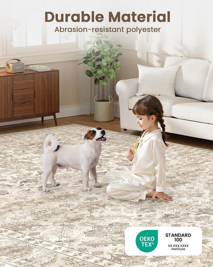 Vintage Beige Rug Washable Non Slip 300x400cm Living Room Bedroom Carpet Mat