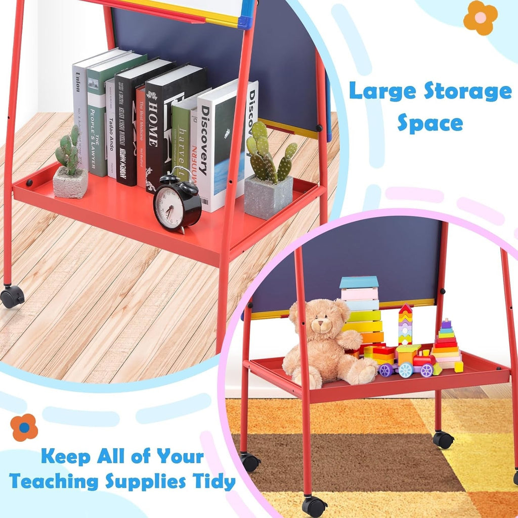 Mobile Whiteboard 90x60cm Double Sided Dry Erase Board Adjustable Stand