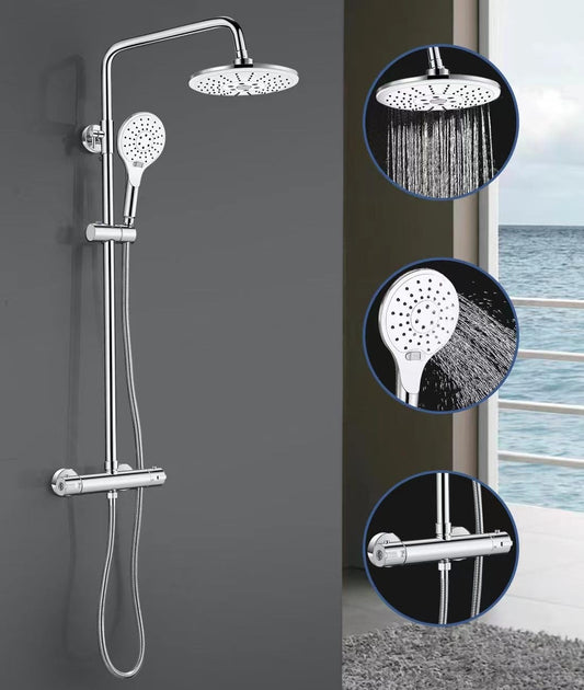Chrome Thermostatic Shower Mixer Set Rainfall Handheld Adjustable Rail 80-117cm