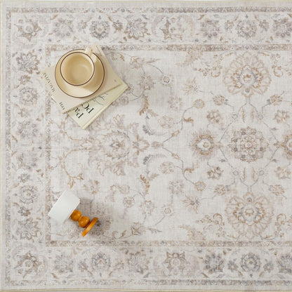 Large Area Rug Carpet 240x300cm Beige Vintage Washable Non Slip Low Pile Soft