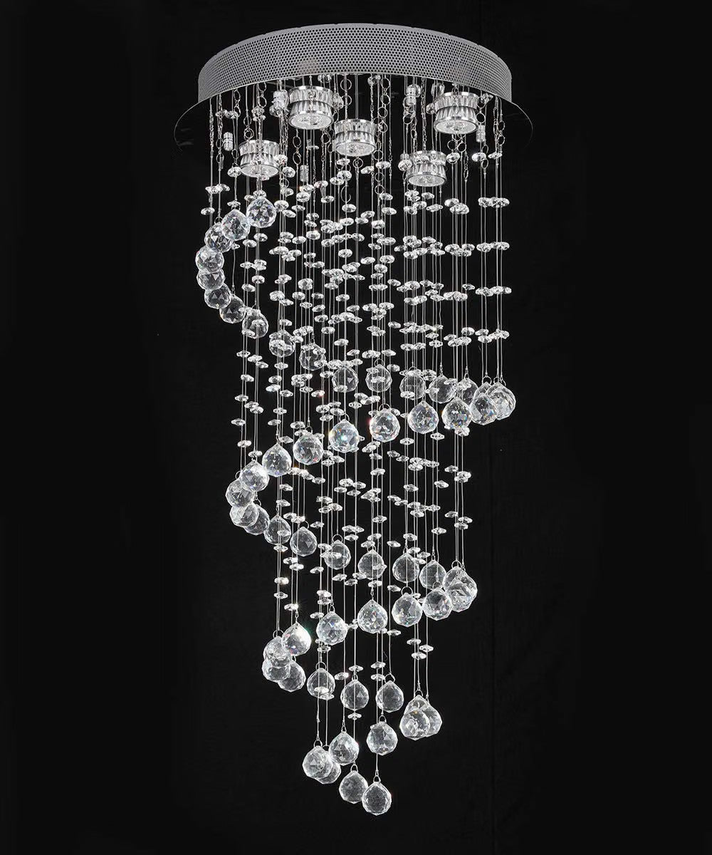 Crystal Chandelier Ceiling Light K9 Raindrop Spiral Chrome 40x80cm 5x GU10 Bulbs