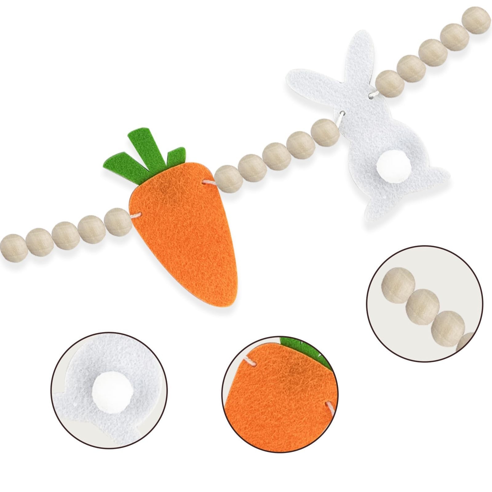 Novstuf Easter Bunny Decorations, 2.35m/7.7ft Easter Bunny Garland Wooden Beads