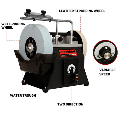 Wet Dry Bench Sharpener 250mm Variable Speed Water Cooled Grinder 90-160RPM