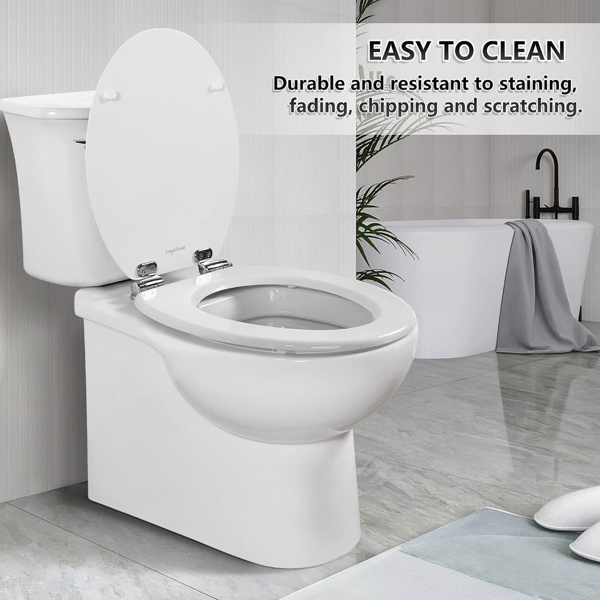 Toilet Seat Wooden Soft Close White Oval 43x37cm Antibacterial Quick Release