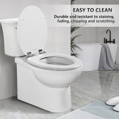 Toilet Seat Wooden Soft Close White Oval 43x37cm Antibacterial Quick Release