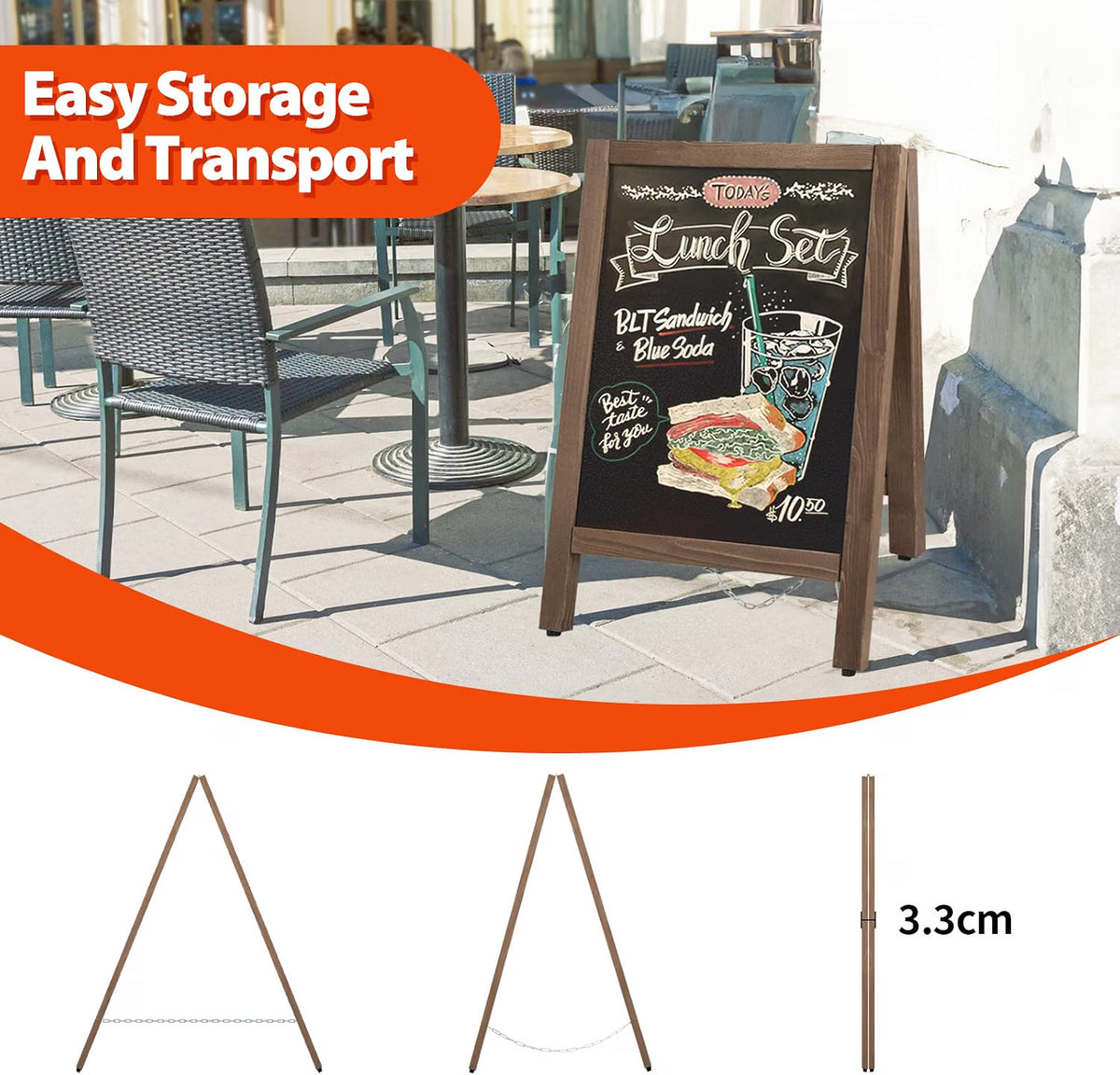 A-Board Chalkboard 43x65cm Double Sided Magnetic Wooden Pavement Sign VAIIGO