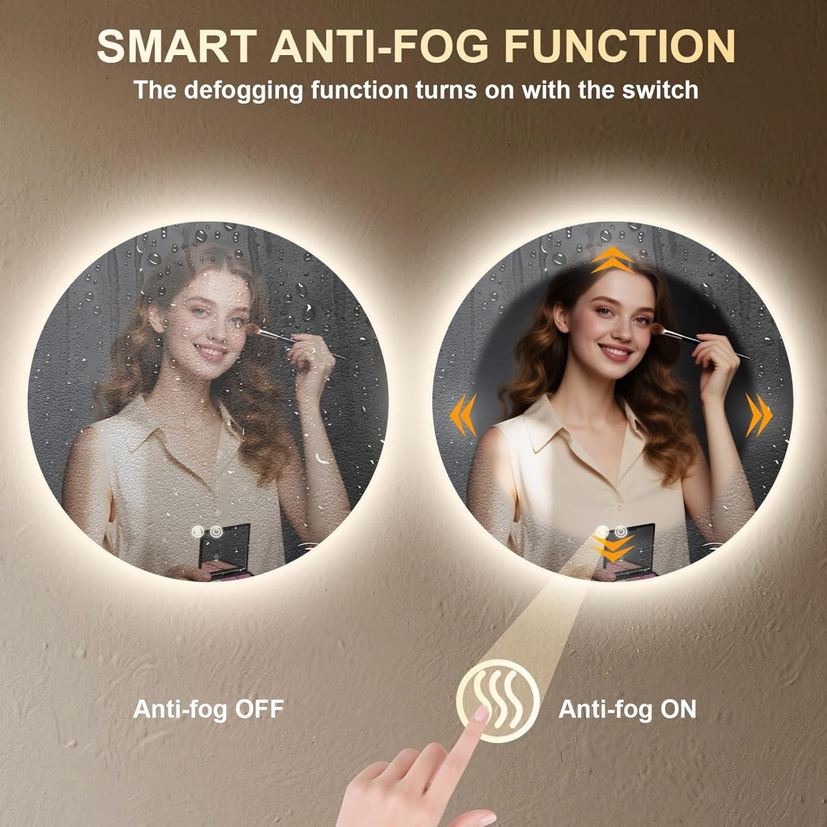 LED Bathroom Mirror Lights 50cm Asymmetric Backlit Anti Fog Dimmable 3 Colours