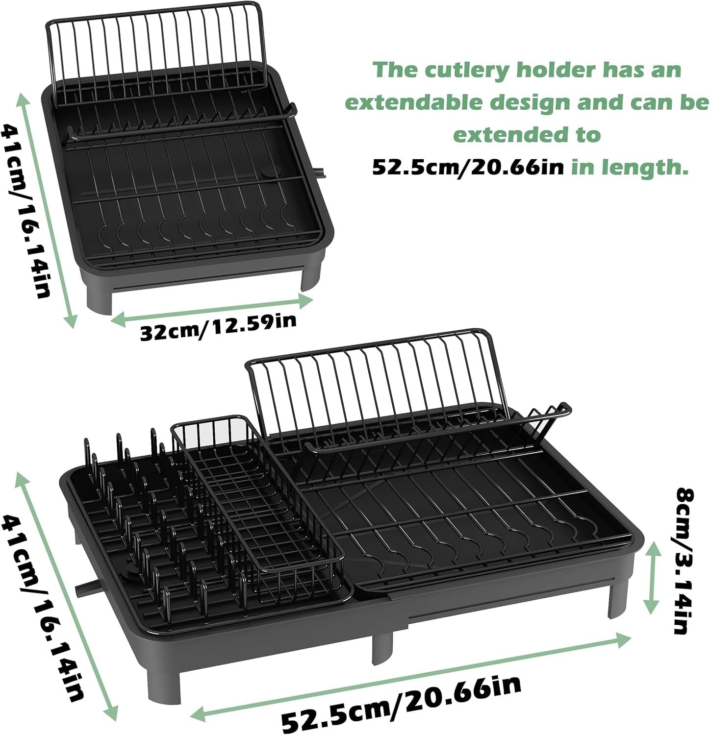 Large Dish Drying Rack with Drainboard Extendable Kitchen Countertop Organiser