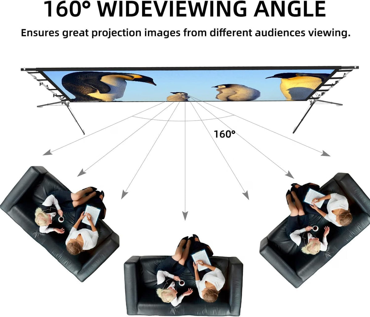Projector Screen Stand Portable 150in 4K HD Anti-Crease Front Rear Garden Cinema