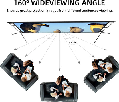 Projector Screen Stand Portable 150in 4K HD Anti-Crease Front Rear Garden Cinema