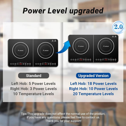 AOBOSI Double Induction Hob 2800W Portable 2 Ring Cooker Touch Control Timer