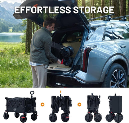 Folding Camping Trolley Cart 250L 150kg Heavy Duty 4 Wheel All Terrain Brakes