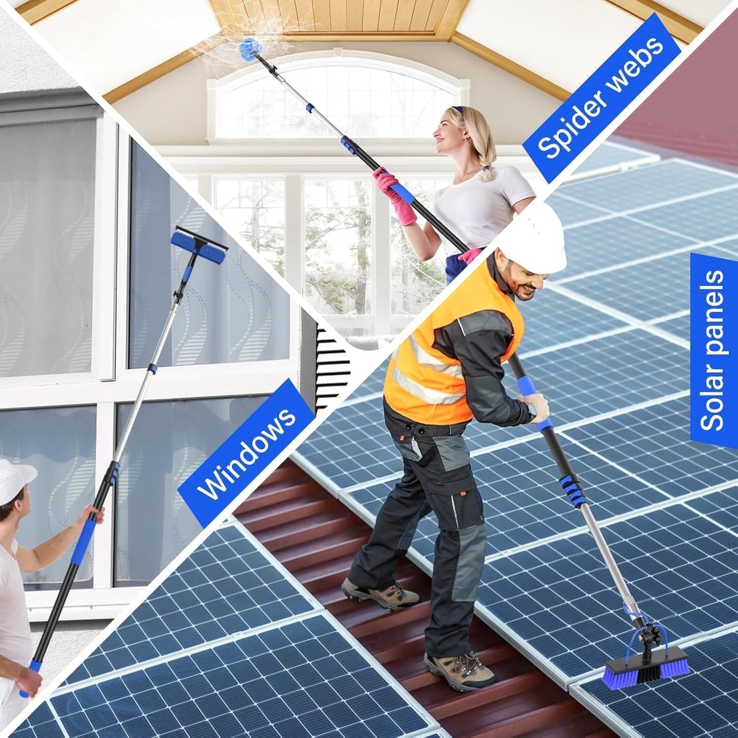 Water Fed Cleaning Pole 20ft Telescopic Solar Panel Window Brush Squeegee Kit