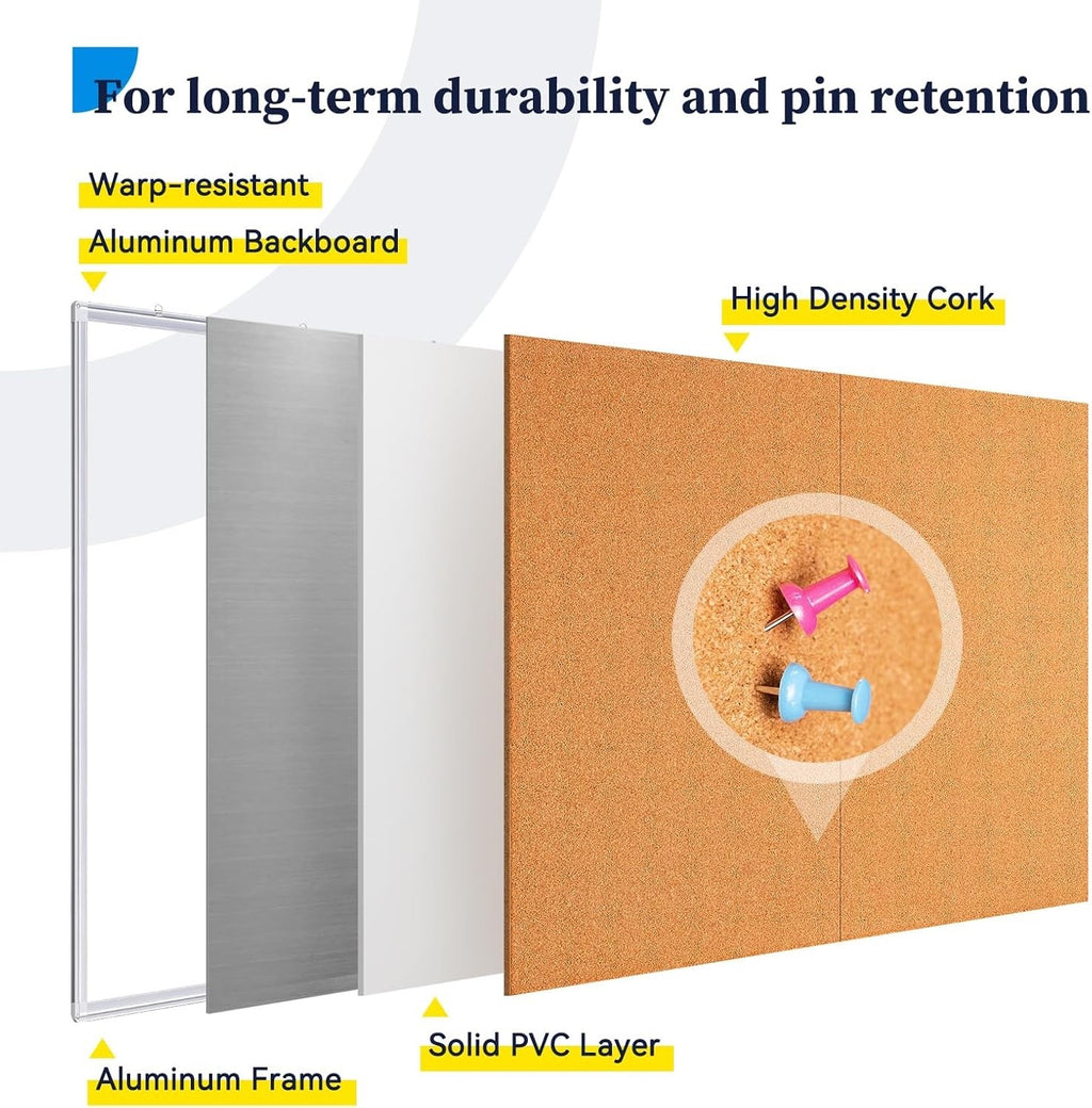 Large Cork Notice Board 180x120cm Aluminium Frame Wall Pin Board w Push Pins
