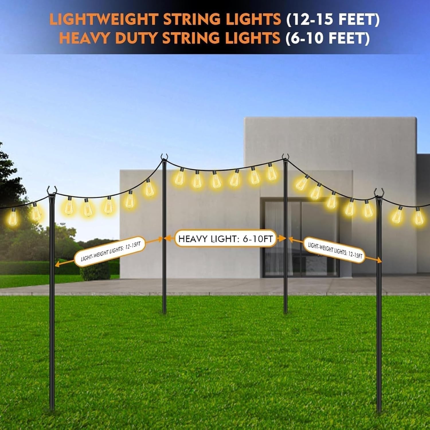 2 Pack 9.8FT Steel String Light Poles for Deck & Outdoor Garden Patio Lights