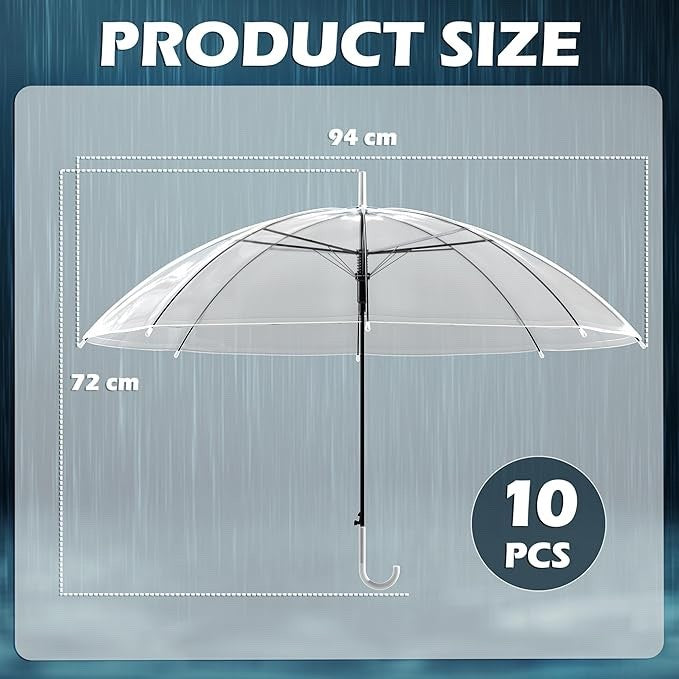 Clear Wedding Umbrellas 10 Pack Transparent Dome White Semi Auto Bride Party