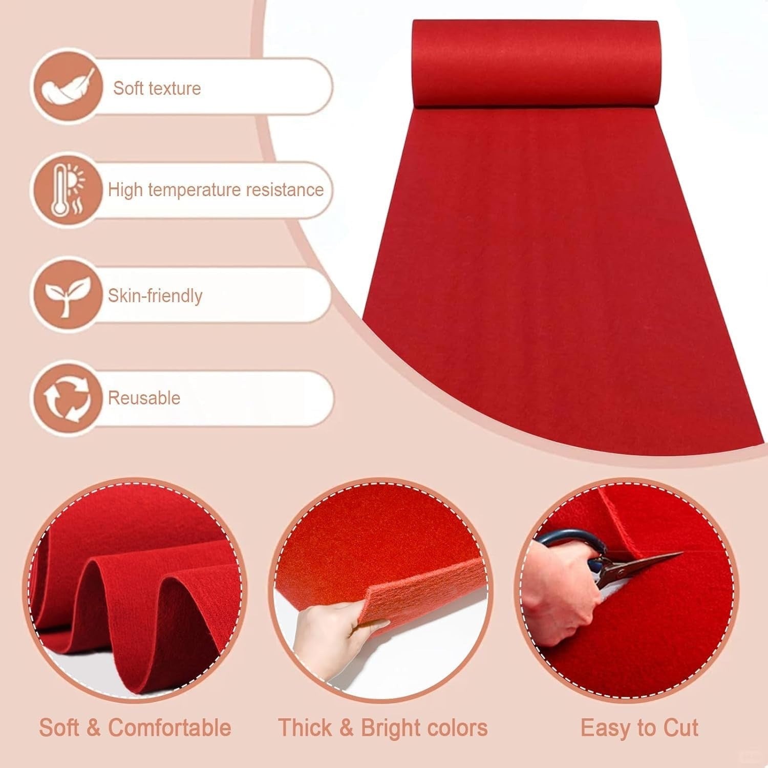 Red Carpet Runner 10x1m Non Slip Aisle Rug for Wedding Party Event VIP