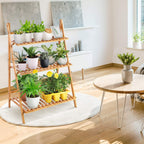 3 Tier Bamboo Plant Stand Foldable Ladder Shelf Indoor Outdoor