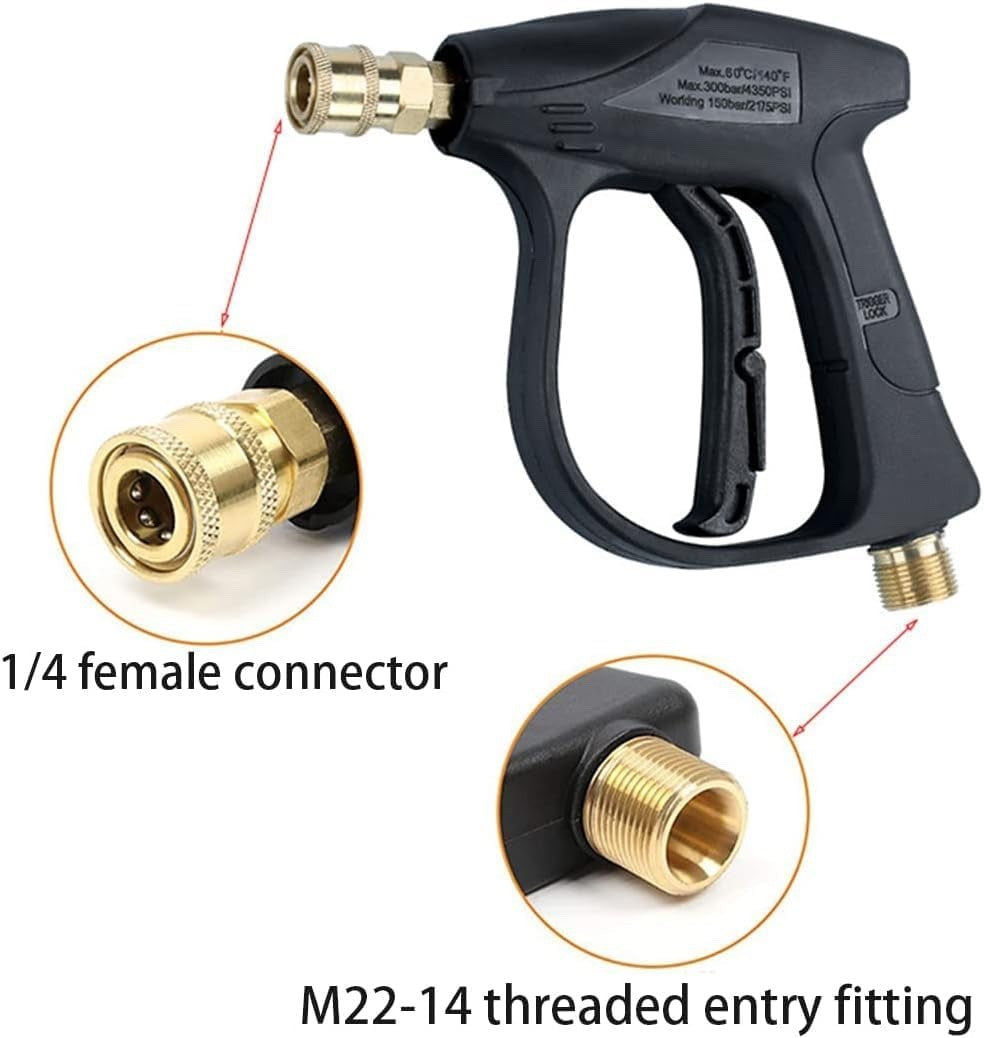 4350 PSI Short Pressure Washer Gun M22 14mm 1/4" Quick Connect for Karcher K1-K7