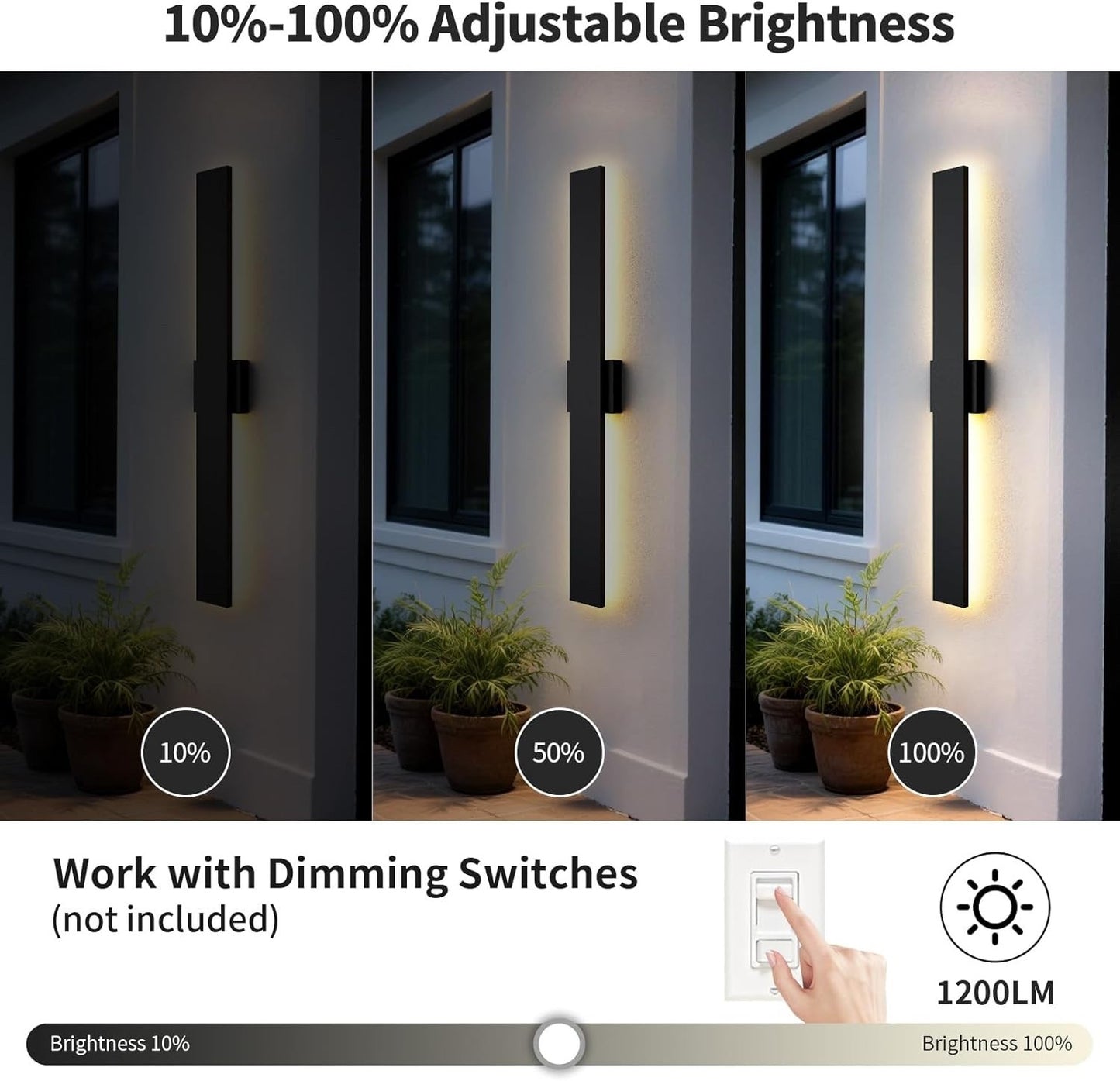 LED Outdoor Wall Light 100CM 2 Pack Dimmable IP65 Waterproof Exterior Black