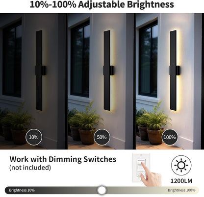 LED Outdoor Wall Light 100CM 2 Pack Dimmable IP65 Waterproof Exterior Black