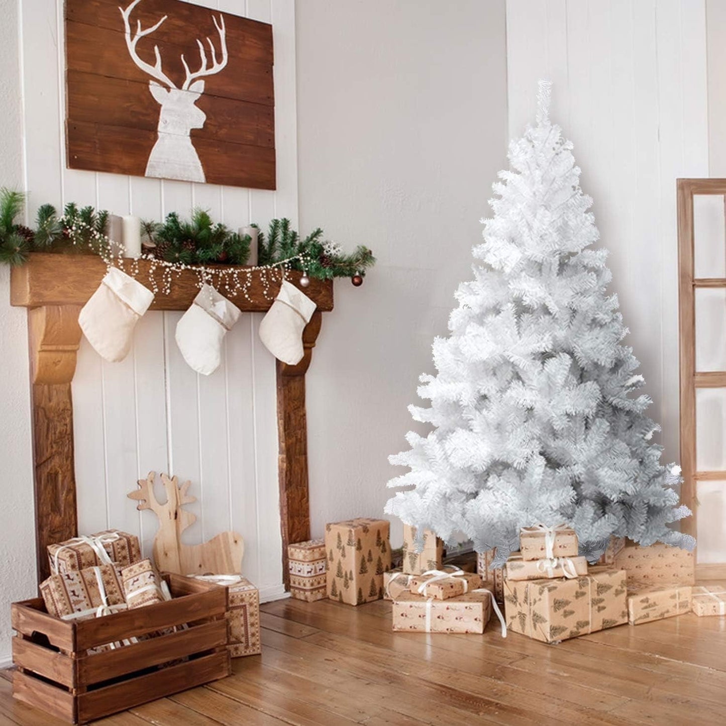 6ft White Artificial Christmas Tree 700 Tips Metal Stand Full Bushy Xmas Indoor