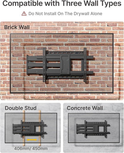 TV Wall Bracket Full Motion 43-80 Inch 1065mm Arm Swivel Tilt 50kg VESA 600x400