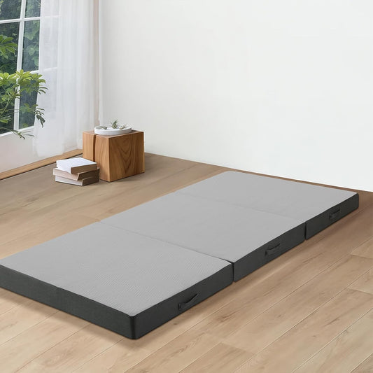 Folding Mattress Small Single Tri Fold 190x75cm 10cm Thick Foam Guest Bed Grey