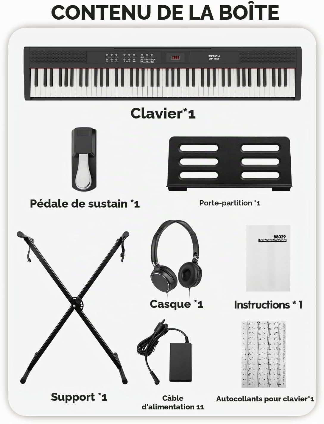 Digital Piano Keyboard 88 Keys Semi Weighted Electric Stand Sustain Pedal USB