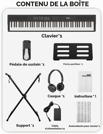 Digital Piano Keyboard 88 Keys Semi Weighted Electric Stand Sustain Pedal USB