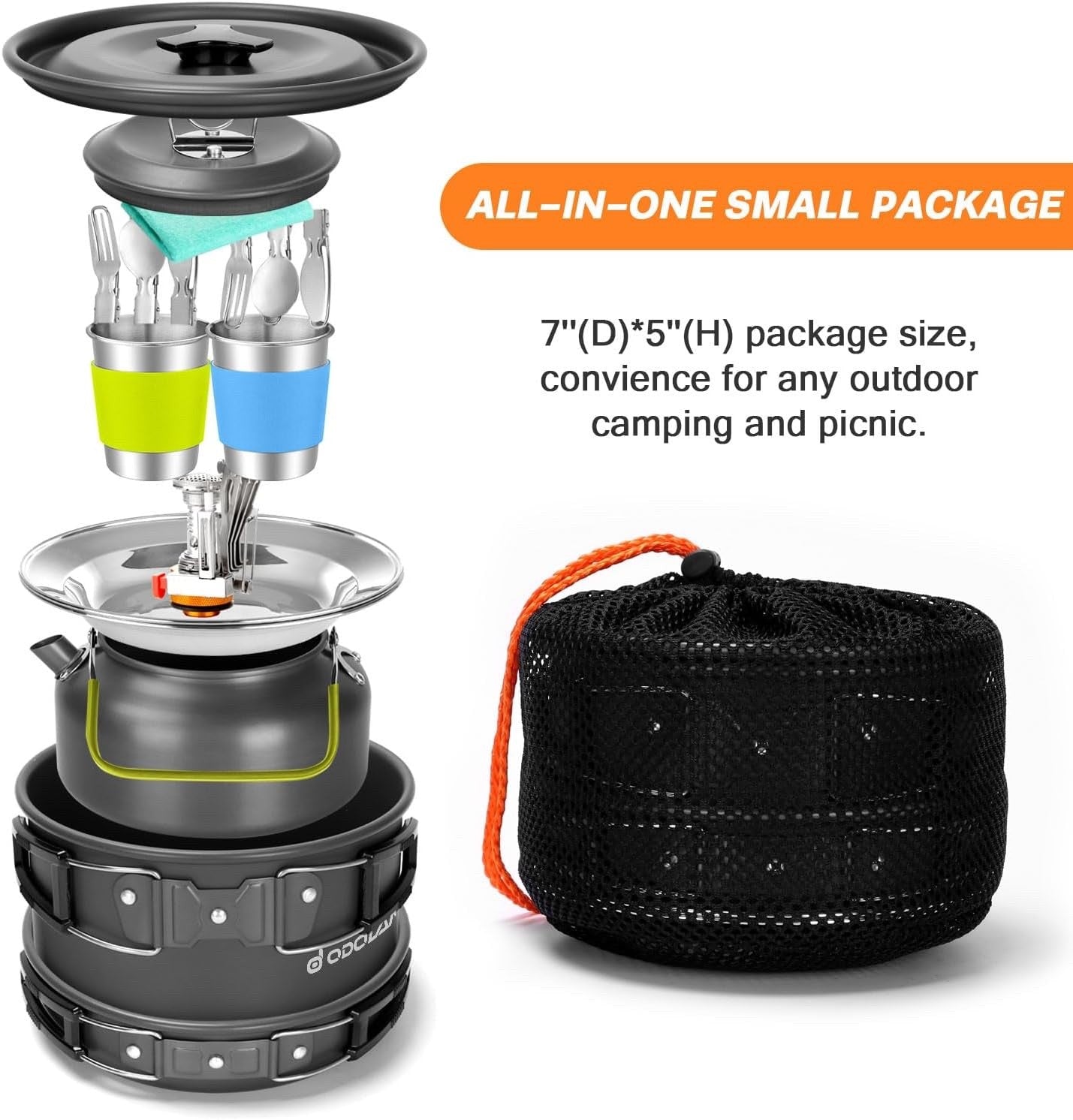 16pc Camping Cookware Set Non-Stick Pots Pans Kettle Stove Outdoor